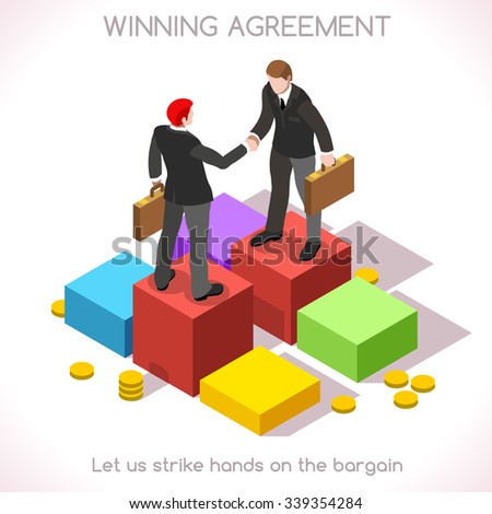 Business handshake agreement. Partnership Isometric infographic.Sales lead People Isometric 3D Flat Vector Icon. Insights for Presentations or Report Last Slide