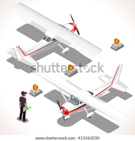 Cessna Airplane. Piper Vector Ultralight Aircraft. Flat 3D Isometric planes. Aeroplane Object. Isometric Vehicles. Infographic elements vector illustration.