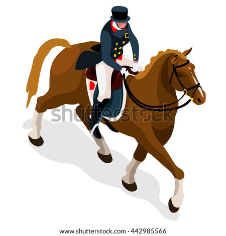 Equestrian Dressage Rider Athletes Sportswoman Games. 3D Isometric Athlete. Sporting People Set Competition. Sport Infographic Equestrian Dressage isolated horse riding events Vector Illustration