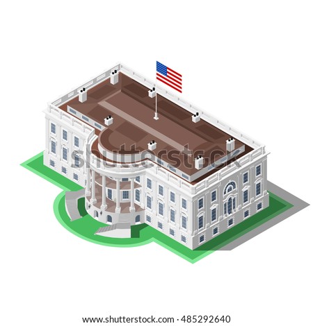 Us Usa Election infographic. Democrat Republican party convention hall. Washington DC white house latest news 3D flat isometric building senate congress tribune auditorium. Vector illustration