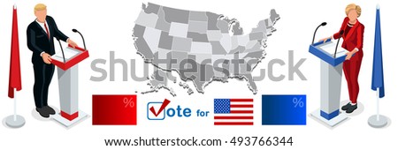Usa Us Election infographic Democrat Republican usa trump presidential election. Flat congress tribune Vector Banner