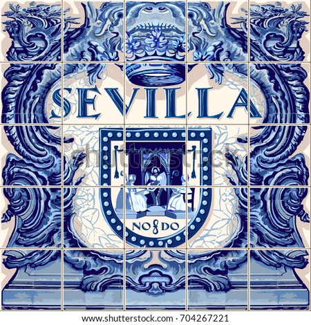 Seville Spanish ceramic tiles Spain symbol lapis blue illustration ... Seville Spanish ceramic tiles Spain symbol lapis blue illustration ...