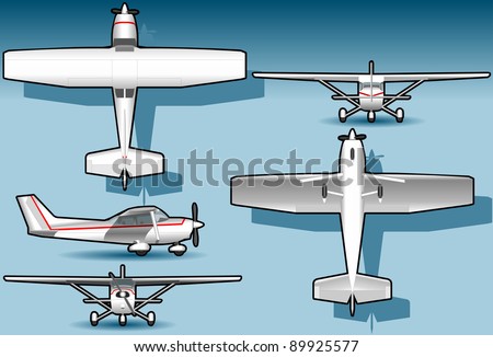Detailed illustration of a orthogonal white plane in five position. Fully layered/grouped
