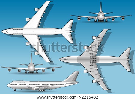 White airplane in five orthogonal position