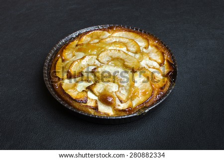 appetizing apple cake pan on a dark background / apple pie fresh from the oven