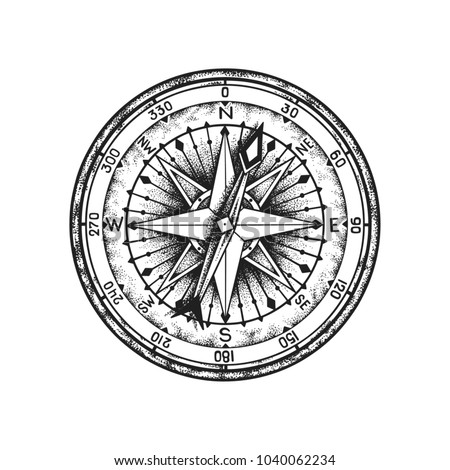 Sea compass. Hand drawn vector illustration isolated on white background