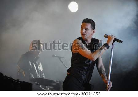 TEL AVIV, ISRAEL – MAY 10 : English electronic music band perform on stage during their ‘Tour of the Universe’ tour May 10, 2009 in Tel Aviv, Israel.