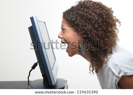 Beautiful afro woman and her computer