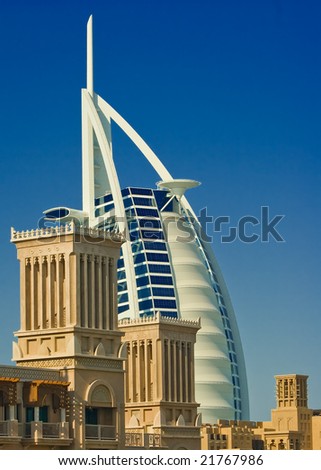 The Burj Al Arab Hotel in Dubai, UAE, taken from Madinat Jumeirah