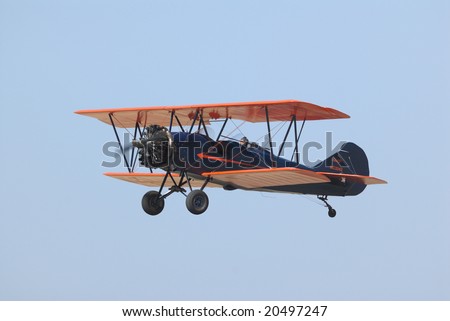 Vintage biplane in flight