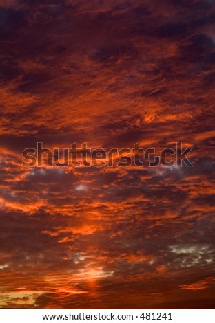 colorful sunset in vertical format with beam of light