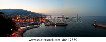 Corsican port Bastia in the evening light - panoramic view