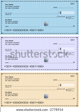 Realistic Generic Blank Check (Cheques) In 3 Colors (Colours) Stock ...