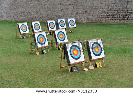 archery targets in a field for a training of bow