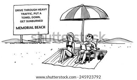 Hard working business couple is happy to drive through heavy traffic, put a towel down, get sunburned at the Memorial Beach.