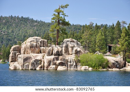 A view of Treasure Island (also known as China and Garstin Island) at Big Bear Lake in the Southern California mountains.