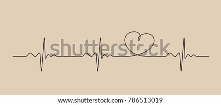 Line of cardiogram with heart on brown background., vector illustration