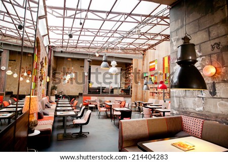 KRAKOW, POLAND - JUL 31:Interior design of a popular restaurant in the center of the old town on July 31, 2014. Krakow with popul. of 800,000 people has 2.35 mill. foreign tourists annually