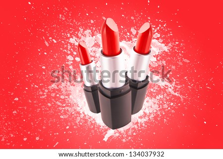 Set of a three red lipsticks/ Red lipsticks isolated on a red background