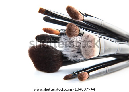 Set of a cosmetic brushes./ Makeup brushes on a white background