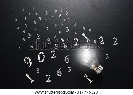 great idea concept with numbers and light bulb on grey background