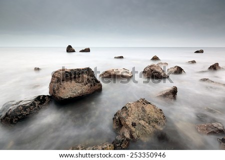 A long exposure of a rocky coast, Ayrshire, Scotland.