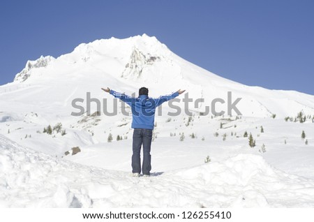 The Happy  Man in front Of mt Hood Summit