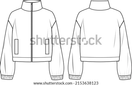 Unisex Zip Through Jacket. Technical fashion jacket illustration. Flat apparel jacket template front and back, white color. Unisex CAD mock-up. Foto stock © 
