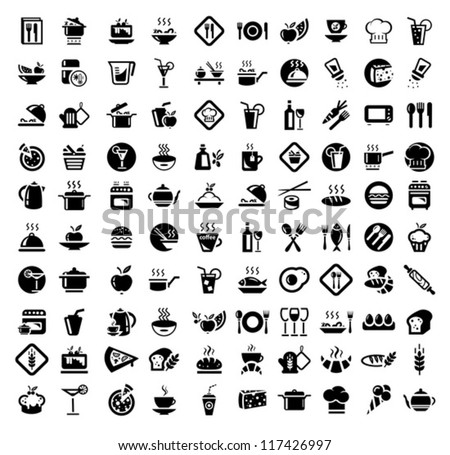 Vector 100 Food and Kitchen Icons Set for Web