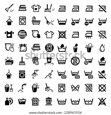 64 Laundry And Washing Icons for web and mobile. All elements are grouped.