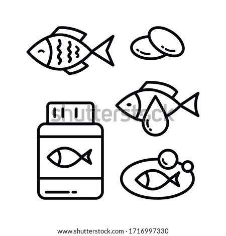 Omega 3 icon logo design. Fish oil vector design. Fish outline icon set