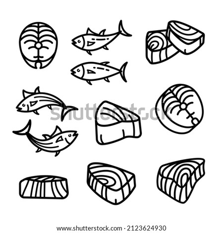 Tuna outline icons set. Vector icons collection of tuna for web design isolated on white background