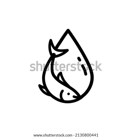 Fish oil outline icon. Vitamin omega 3 template. Drops and fish silhouette. Line style logo isolated on white background. Treatment nutrition skin care vector design.