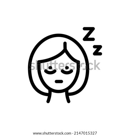 Insomnia, woman cant fall asleep, linear icon. Pms or menopause symptoms. Outline icon in trendy design style. Feminine mood. Vector linear simple icon isolated on white background.