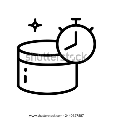 Cosmetics exposure time line icon. Skin and hair care. Hair care and skin icon. Cream jar line icon, vector pictogram of moisturizing gel in open package. Skincare illustration, sign for cosmetics sto