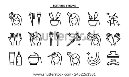 Hair coloring icon. Editable Stroke. Permanent hair dyeing. Beauty parlor. Hairdresser services. Flat customizable illustration. Simple symbols. Vector isolated drawing.