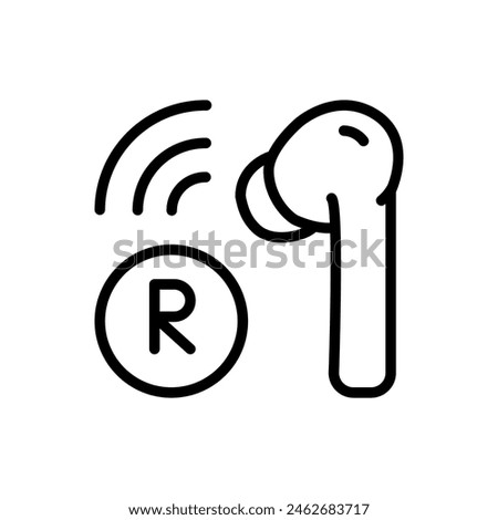 Wireless right earbuds outline icon. Vector line sign for web design isolated on white background.