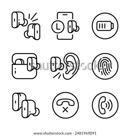 Wireless earbud outline icons set. Vector line icon for web design isolated on white background.