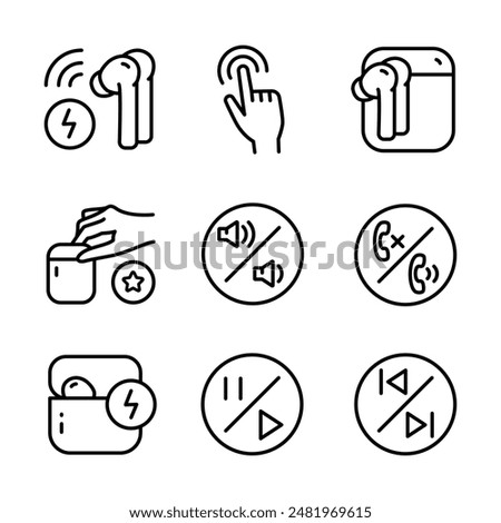 Wireless earbud outline icons set. Vector line icon for web design isolated on white background.