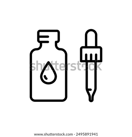 Essential oil, beauty essence or serum. Dropper bottle with pipette line icon. Essential, aromatherapy, natural fragrance, wellness, relaxation isolated on white background vector.