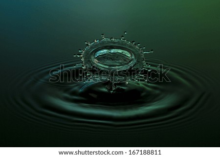 liquid art Water drop collision splash a Liquid Sculpture like a umbrella spinner in green colors