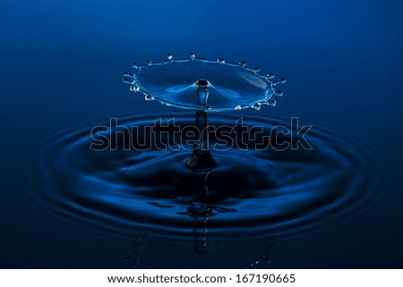 liquid art Water drop collision splash a Liquid Sculpture like a umbrella in blue colors