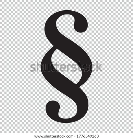 Paragraph symbol, section vector icon on checked transparent background. Vector illustration. Eps 10 vector file.