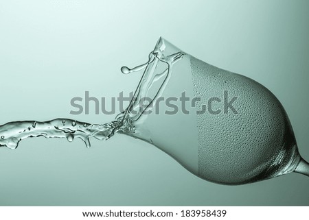 Wine glass splash splatter rinse clean with drops of condensation and water spray