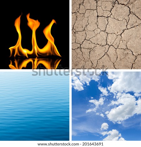 Four nature Elements Air Fire Water Earth collage