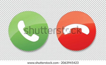 Answer and decline phone call buttons in glossy design on checked transparent background. Phone call Telephone sign icons. Accept call and decline phone icons. Vector illustration. Eps 10 vector file.