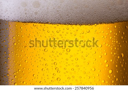 Cold golden beer with dew drops