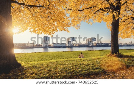 Similar – Image, Stock Photo autumn the poller Meadow in cologne germany at the rhine shore