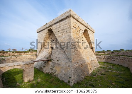 Defense tower of Punta de N\'Amer at Sa Coma, Mallorca, Spaim