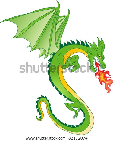 Fabulous Magical Green Fire-Spitting Dragon Stock Vector Illustration ...